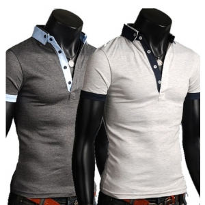 Men Short Sleeve Sleeved Stripe Edge Collar T-Shirt